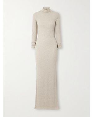 ÉTERNE Ribbed Stretch-Jersey Turtleneck Maxi Dress - Natural