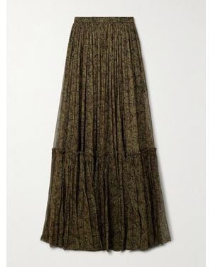 Saint Laurent Maxirock Aus Krepon Aus Einer Seidenmischung Mit Paisley-Print - Grün