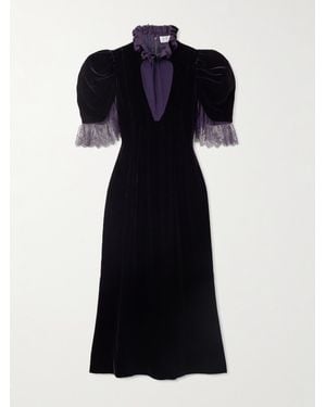 McQueen Midikleid Aus Samt Mit Besätzen Aus Chiffon Und Spitze - Schwarz