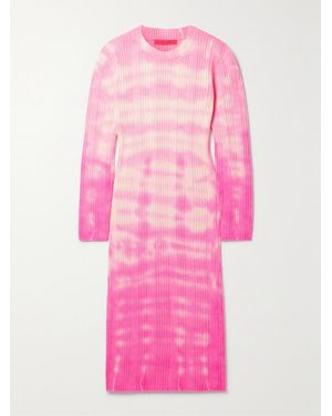 The Elder Statesman Sonar Tie-Dyed Ribbed Cashmere Midi Dress - Pink