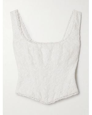LoveShackFancy Lorelai Cropped Crochet-Trimmed Corded Lace Bustier Top - White