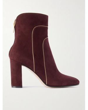 Gianvito Rossi 85 Metallic Leather-Trimmed Suede Ankle Boots - Purple