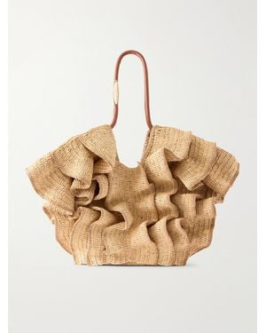 Zimmermann Goldentime Ruffle-Detail Medium Raffia Tote - Natural