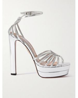 Aquazzura Sandales Plates-Formes En Cuir Métallisé Sweetheart 130 - Blanc