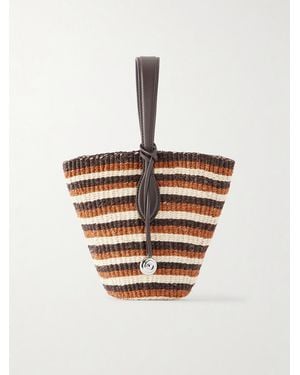 Liffner Leather-Trimmed Striped Sisal Tote - White