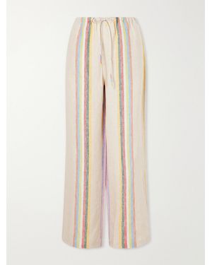 STAUD Mateo Striped Linen Wide-Leg Pants - Natural