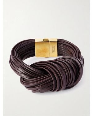 Bottega Veneta Knot-Plated And Leather Bracelet - Black
