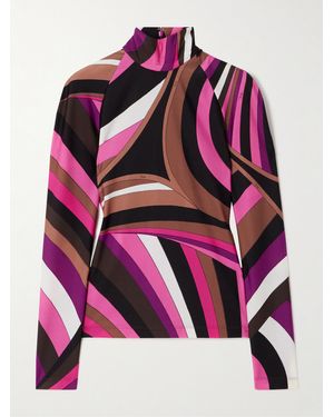 PUCCI Printed Stretch-Jersey Turtleneck Top - Pink