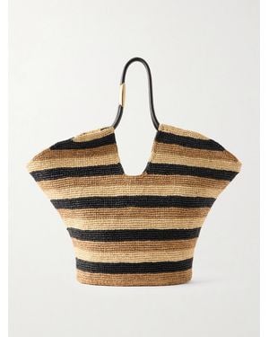 Zimmermann Goldentime Large Embellished Leather-Trimmed Striped Raffia Tote - Natural