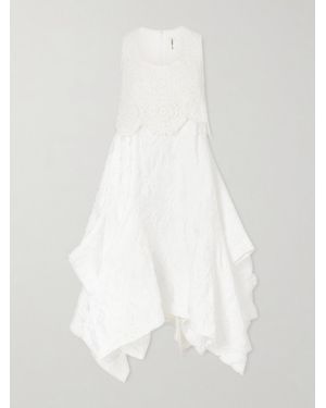 Comme des Garçons Crochet-Trimmed Cloqué Midi Dress - White