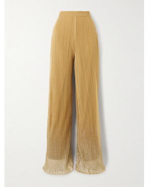 ‎Dima Ayad Metallic Plissé Tulle Wide-Leg Trousers - Natural