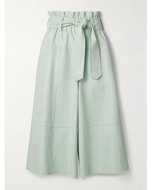 Zimmermann Natura Verkürzte Hose Mit Weitem Bein Aus Leder Mit Bindegürtel - Grün