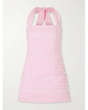 BERNADETTE Tippy Ruched Checked Cotton Halterneck Mini Dress - Pink
