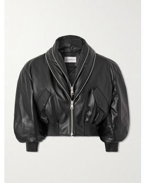 Givenchy Cropped Layered Leather Bomber Jacket - Black