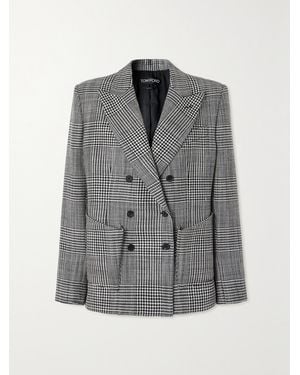Tom Ford Double-Breasted Checked Wool-Tweed Blazer - Grey