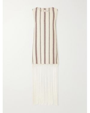 Alix Of Bohemia Vita Fringed Striped Cotton And Linen-Blend Mini Dress - White