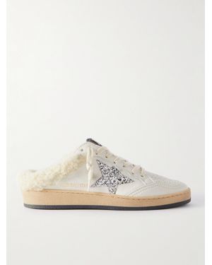 Golden Goose Ball Star Sabot Shearling-Lined Leather Slip-On Sneakers - White