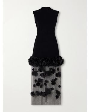 Aje. Fleura Floral-Trimmed Knit Midi Dress - Black