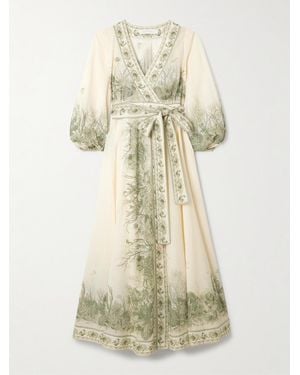 Zimmermann Wanderlust Belted Printed Cotton-Voile Wrap Midi Dress - Natural