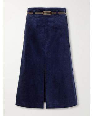 Veronica Beard Alexie Belted Cotton-Blend Corduroy Midi Skirt - Blue