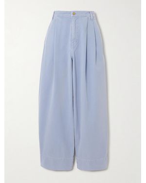 B Sides Martin Pleated Cotton-Twill Barrel-Leg Trousers - Blue