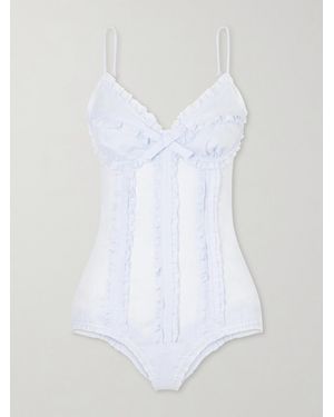 ShuShu/Tong Bow-Embellished Ruched Linen Bustier Bodysuit - White