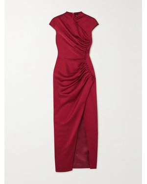 Rasario Button-Embellished Draped Satin Midi Dress - Red