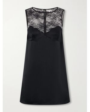Posse Blake Ruched Lace-Trimmed Silk-Satin Mini Dress - Black