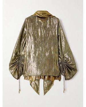 Lanvin Scarf-Detailed Gathered Lamé Blouse - Metallic