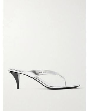 Gucci Vittoria Logo-Embellished Metallic Leather Thong Sandals - White
