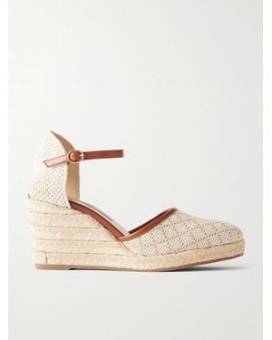 Manolo Blahnik Espadrahi 90 Leather-Trimmed Woven Canvas Espadrille Court Shoes - Natural