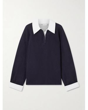 Tory Burch Wool And Cotton-Blend Polo Shirt - Blue