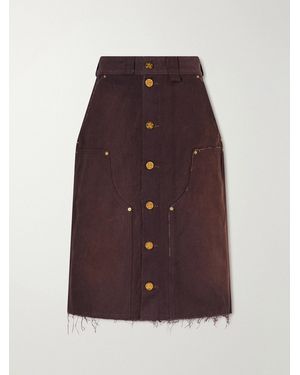 Willy Chavarria Workwear Faded Frayed Cotton Duck-Canvas Knee-Lenght Skirt - Purple