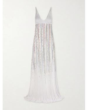 Missoni Pleated Striped Metallic Ribbed-Knit Maxi Dress - White