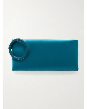 Tom Ford Leather-Trimmed Satin Clutch - Blue