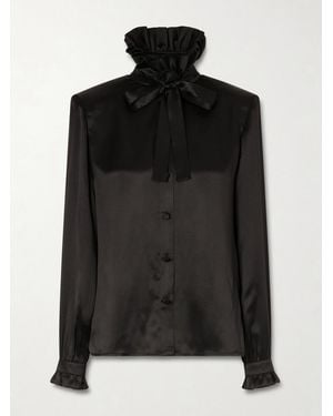 Gucci Pussy-Bow Ruffled Silk-Satin Blouse - Schwarz