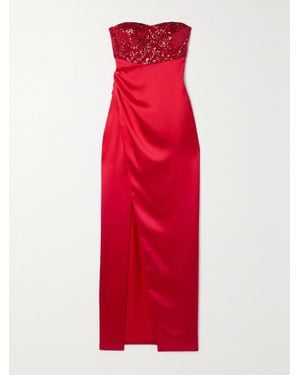 SemSem Gathered Sequin-Embellished Charmeuse Gown