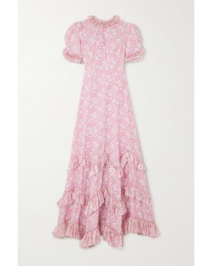 The Vampire's Wife The Sky Rocket Tiered Floral-print Silk-trimmed Cotton Maxi Dress - Pink
