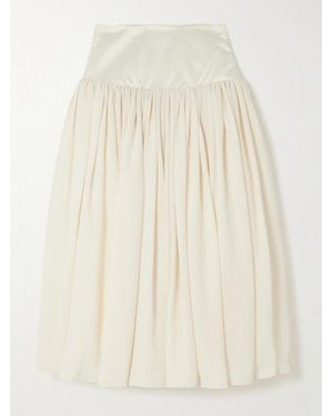 Abadia Waterfall Satin-Trimmed Crepe De Chine Midi Skirt - Natural