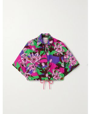 Moncler Cropped Floral-Print Cotton-Poplin Shirt - Pink
