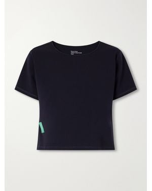 District Vision Cropped Logo-Appliquéd Stretch-Jersey T-Shirt - Blue