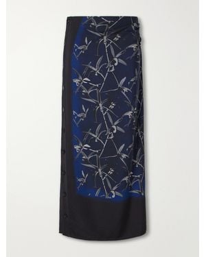 Proenza Schouler Anais Floral-Print Button-Detailed Gathered Stretch-Cady Skirt - Blue