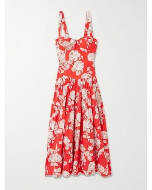 Cara Cara Santiago Midikleid Aus Baumwollpopeline Mit Blumenprint - Rot