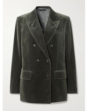 Tom Ford Double-Breasted Cotton-Blend Velvet Blazer - Black