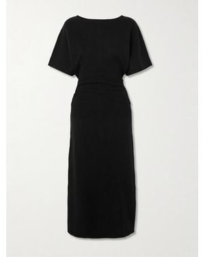 STAUD Amelie Ruched Wool-Blend Midi Dress - Black