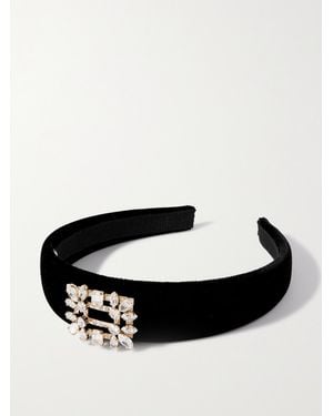 Roger Vivier Broche Crystal-Embellished Velvet Headband - Black