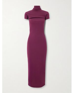 Alaïa Midikleid Aus Stretch-Jersey Mit Stehkragen - Lila