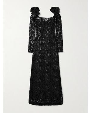 Nina Ricci Bow-Embellished Cutout Sequined Lace Gown - Black