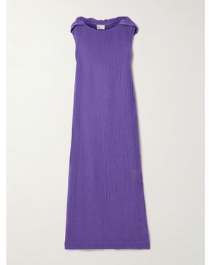 Lisa Marie Fernandez Hooded Crinkled Linen-Blend Gauze Maxi Dress - Purple