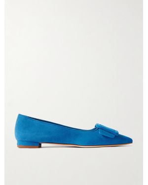 Manolo Blahnik Maysale Suede Point-Toe Flats - Blue